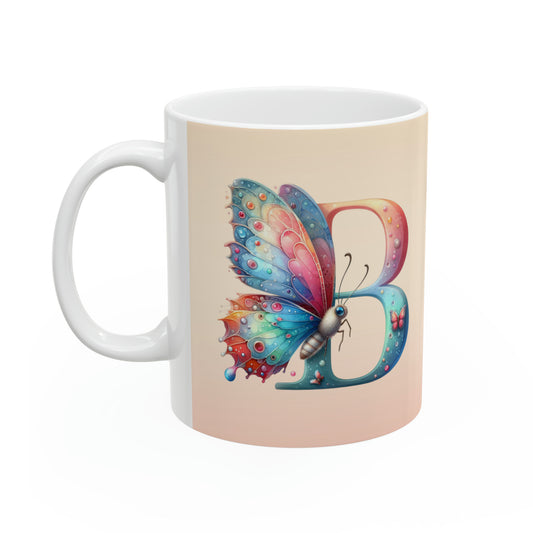 Blossoming Beauty: Charming Butterfly Letter B - Spring Mug - EvoFash 
