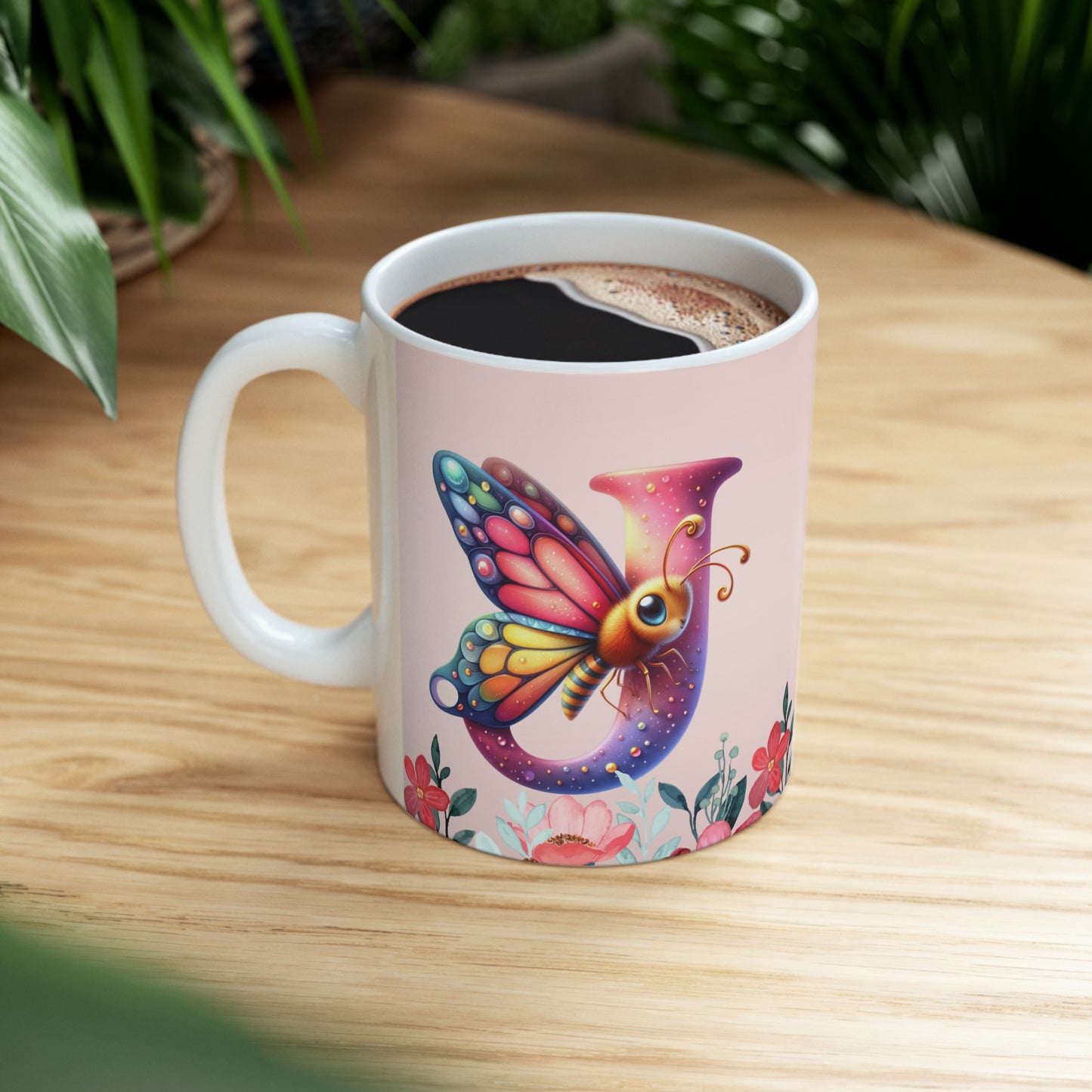 Joyful Spring: Jovial Butterfly Letter J - Spring Mug