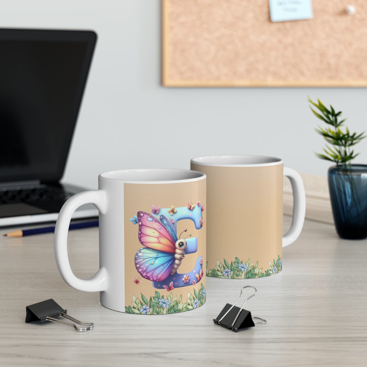Elegantly Spring: Enchanting Butterfly Letter E - Spring Mug