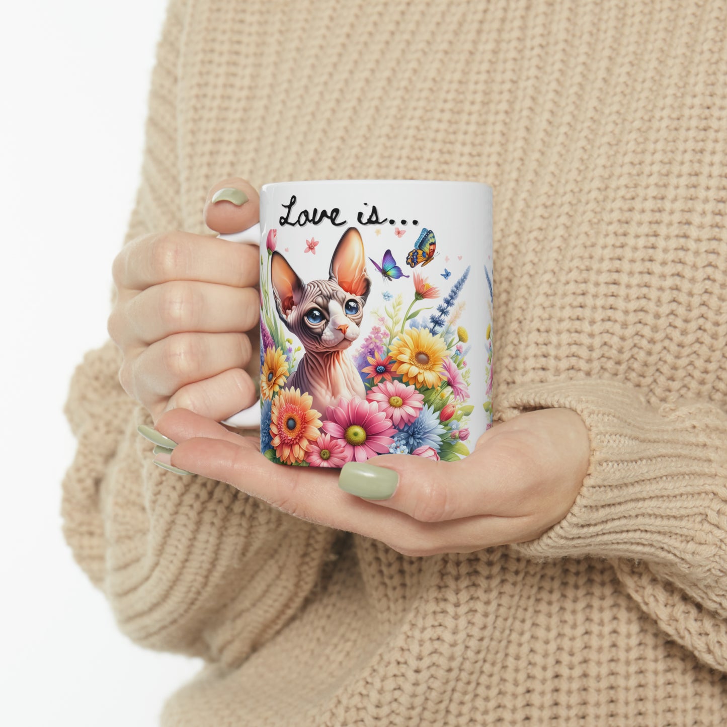 Love Is Sphynx cat Ceramic Mug - 11oz - EvoFash 