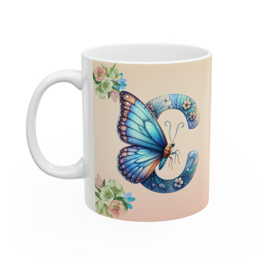Captivating Charm: Cheerful Butterfly Letter C - Spring Mug - EvoFash 