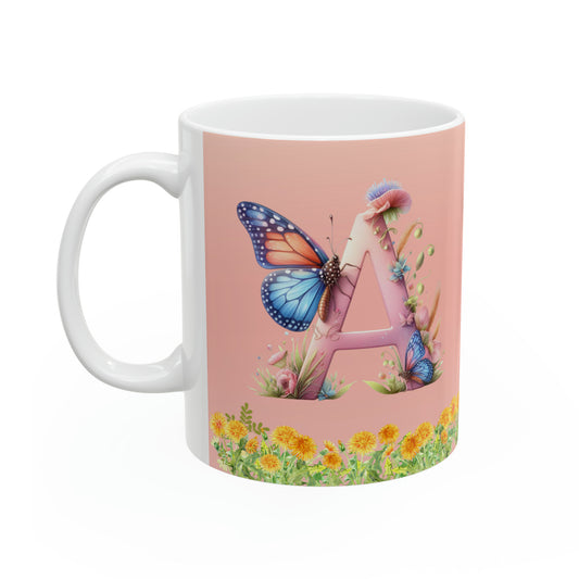 Fluttering into Spring: Adorable Butterfly Letter A - Spring Mug - EvoFash 