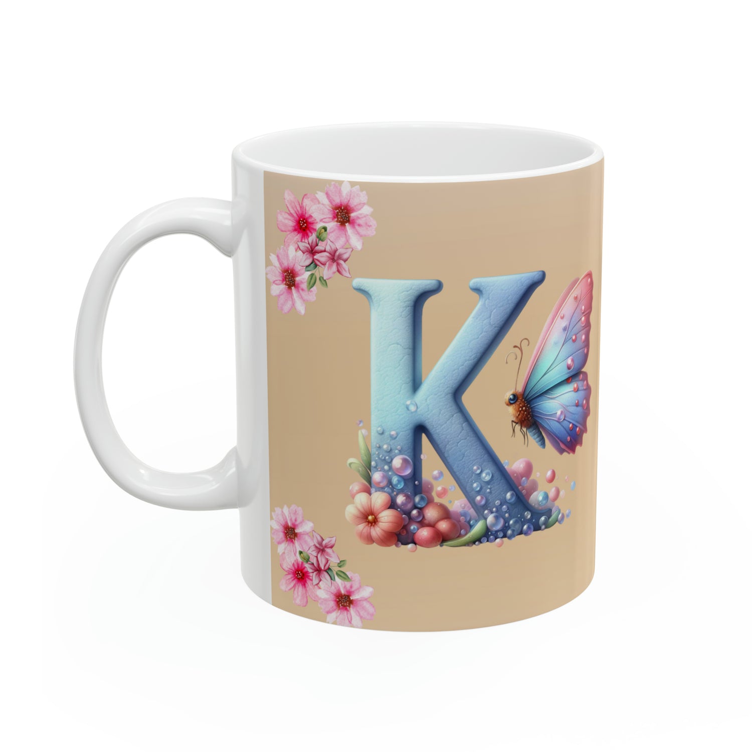 Spring Serenity: Butterfly Letter K - Spring Mug - EvoFash 