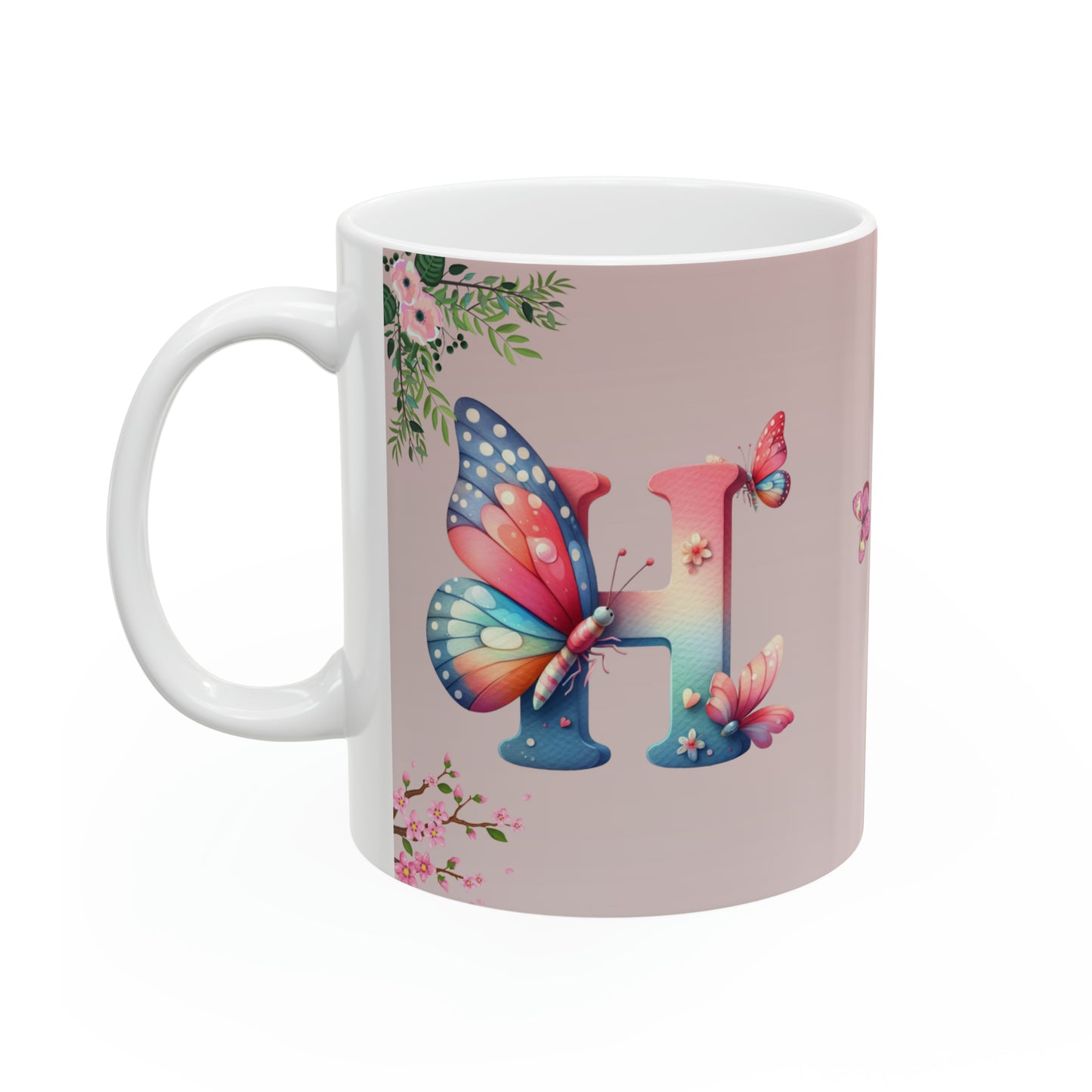 Harmony in Spring: Heavenly Butterfly Letter H - Spring Mug