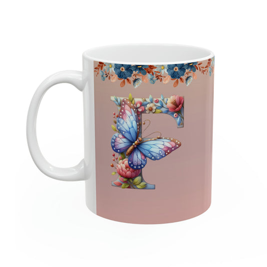 Fluttering into Spring: Fascinating Butterfly Letter F - Spring Mug - EvoFash 