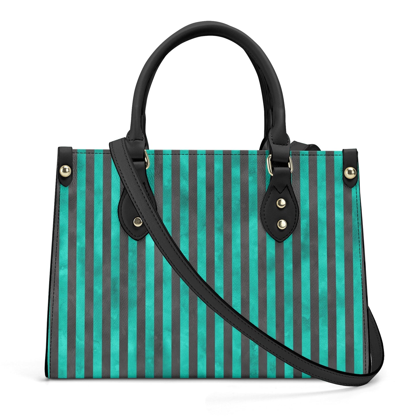 Green Striped Top Handle Women Handbag