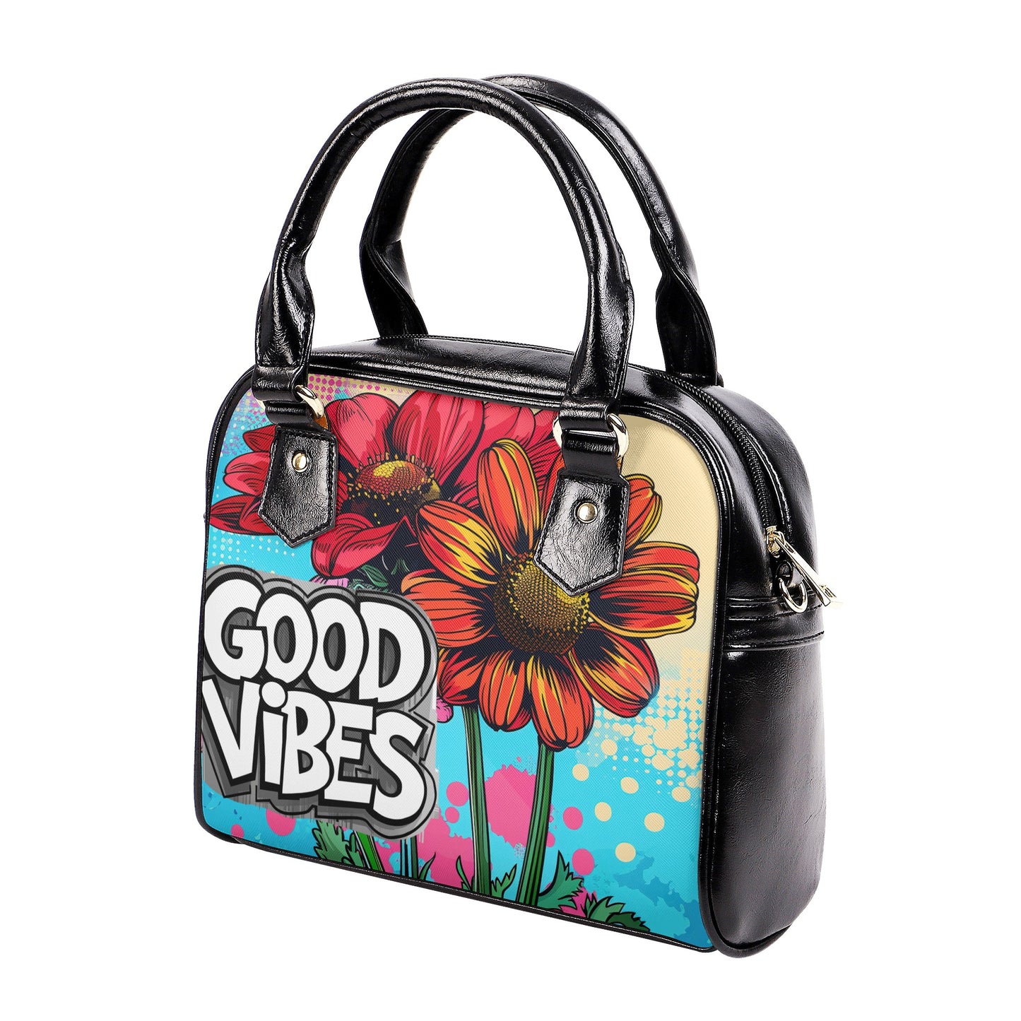 Good Vibes Pop Art Flower Shoulder Handbag - EvoFash 