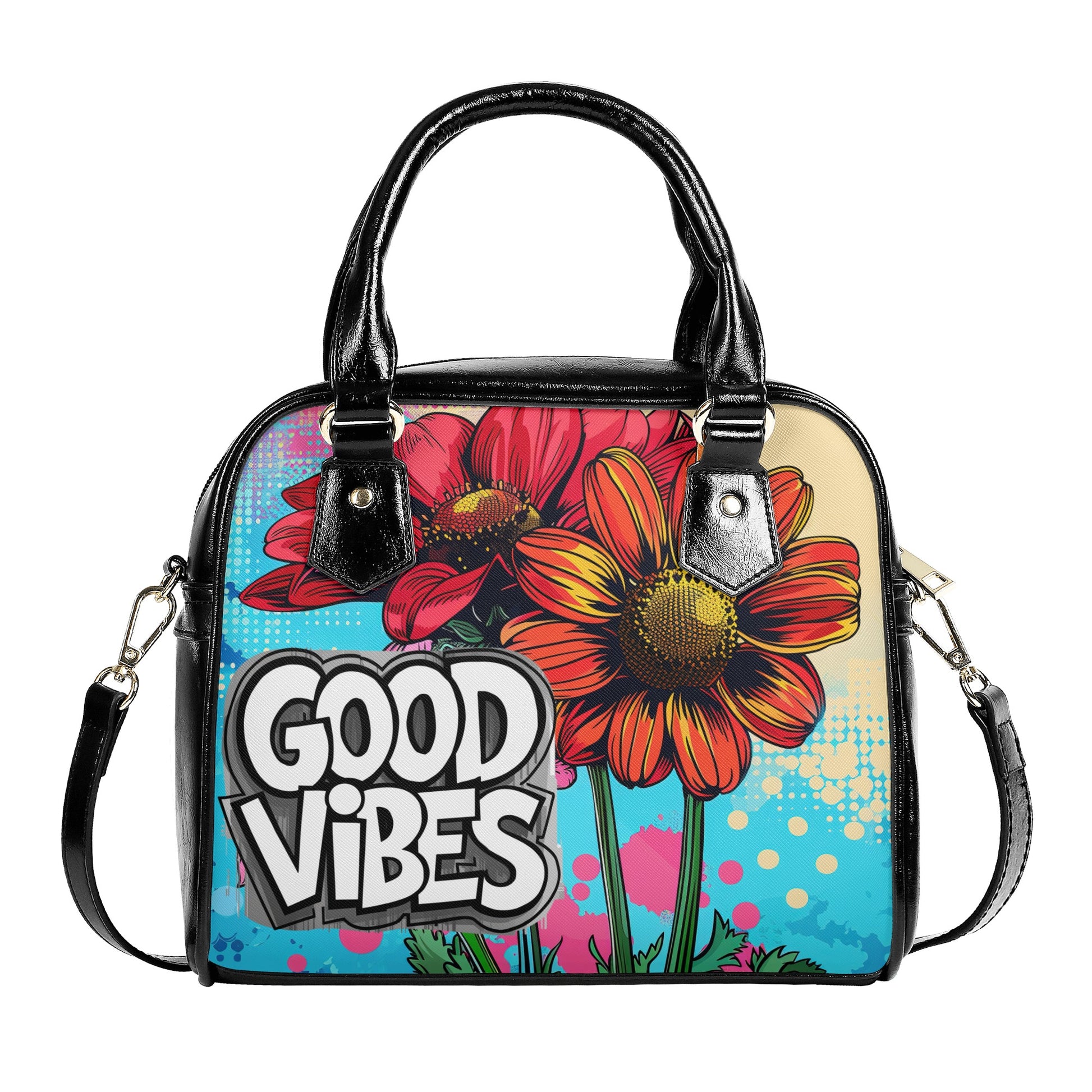 Good Vibes Pop Art Flower Shoulder Handbag - EvoFash 