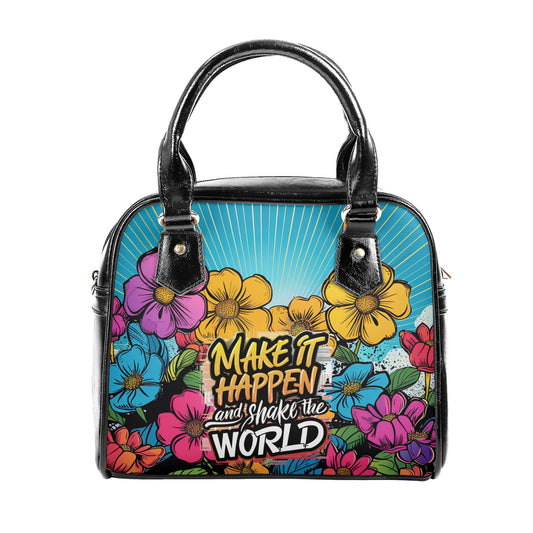 Make It Happen And Shake The World Floral Pop Shoulder Handbag - EvoFash 