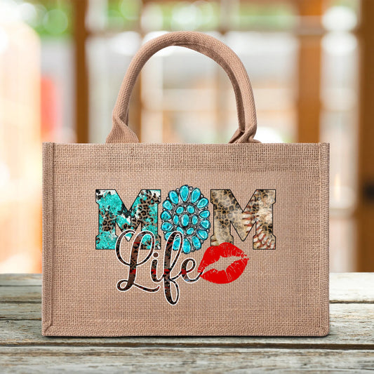 Mom life Lip Reusable Jute Burlap Tote Bag - EvoFash 