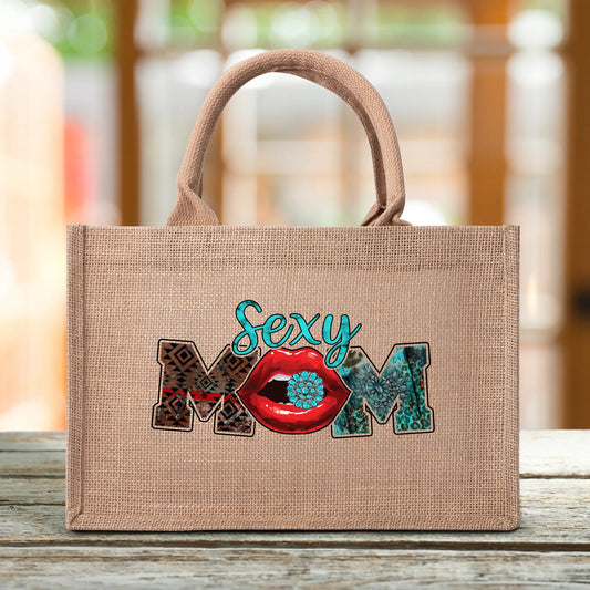 Sexy Mom Lip Reusable Jute Burlap Tote Bag - EvoFash 