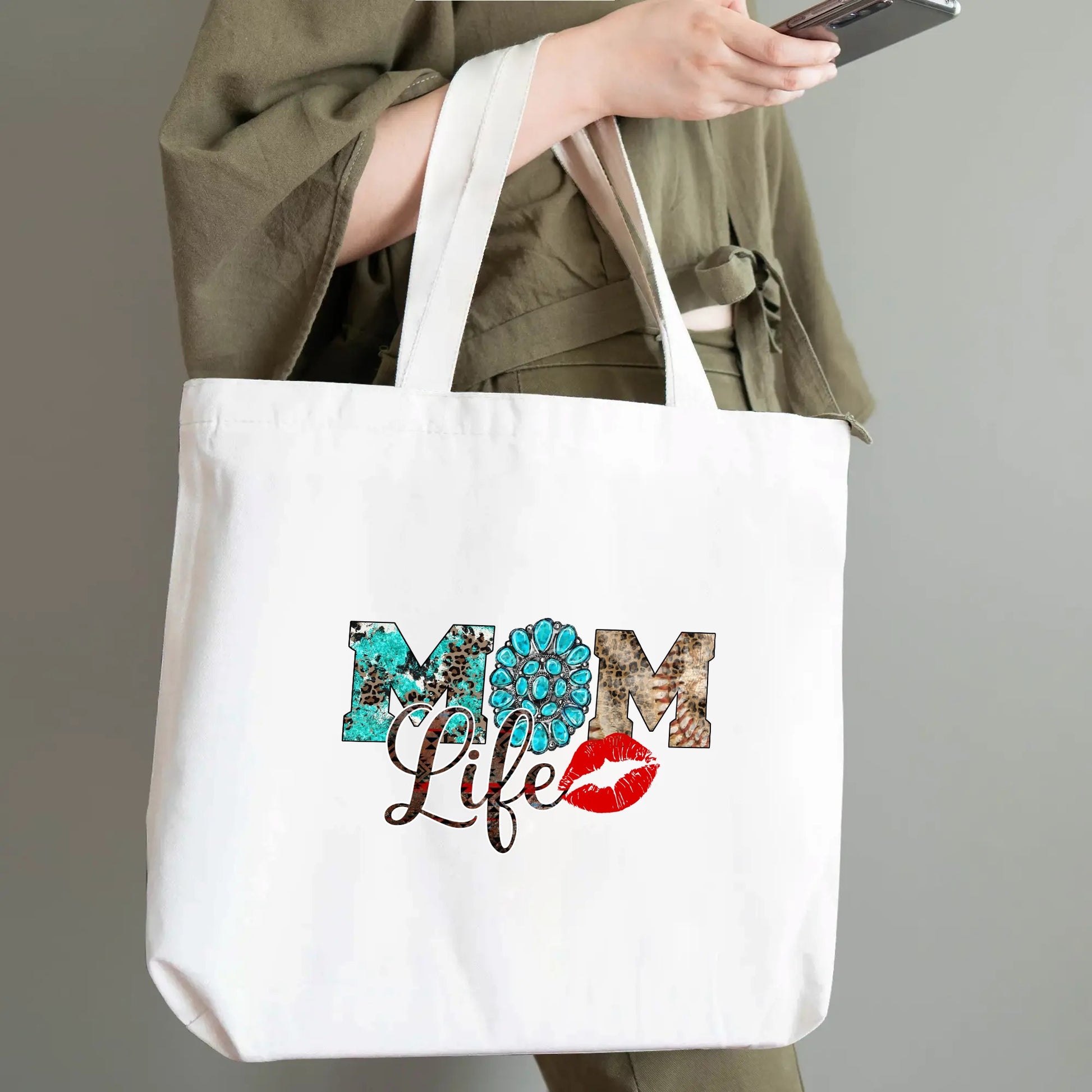 Mom Life Leopard Print Cotton Tote Bag - EvoFash 