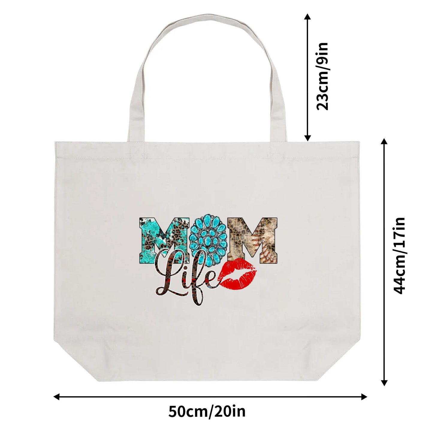 Mom Life Leopard Print Cotton Tote Bag