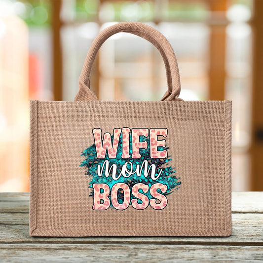 Wife Mom Bss Reusable Jute Burlap Tote Bag - EvoFash 