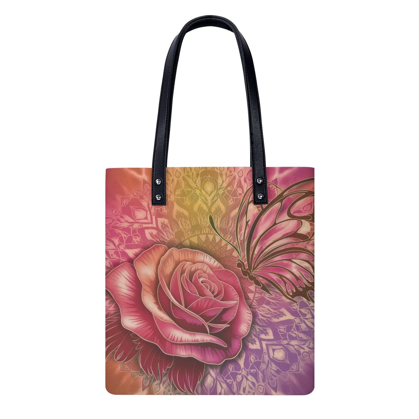 Rose Butterfly Tribal PAttern Watercolor Tote Leather bag