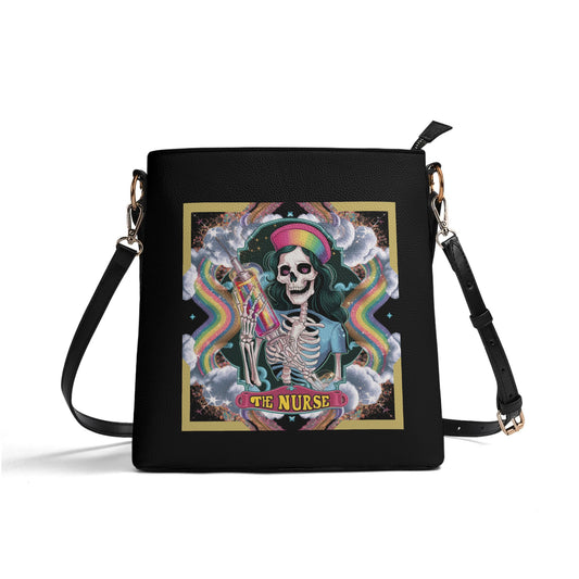 Colorful Hippie Skeleton Nurse Womens PU Bucket Bag Shoulder Bag
