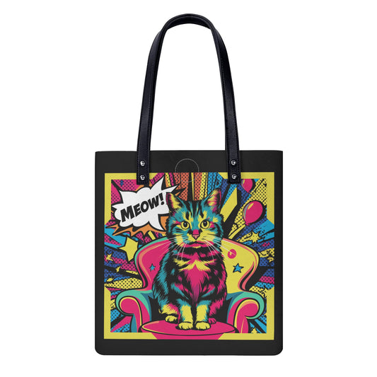 Kitty Pop Art Retro Leather ToTe Bag
