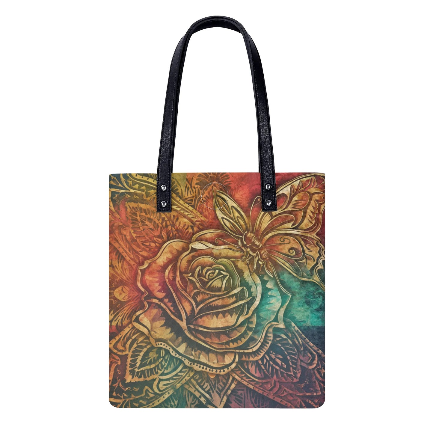 Rose Tribaln Butterfly Colorful Tote Leather Handbag