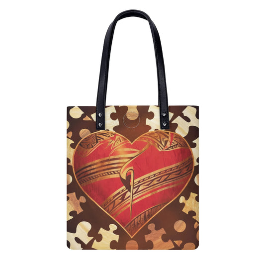 Heart with Puzzle Autism Awareness Tote Leather Handbag