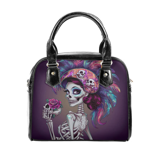 Feather Colorful Skeleton With Rose La Chiquita Shoulder Handbag