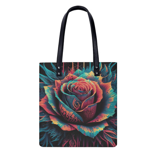 Tribal Rose Patter Leather Tote Bag