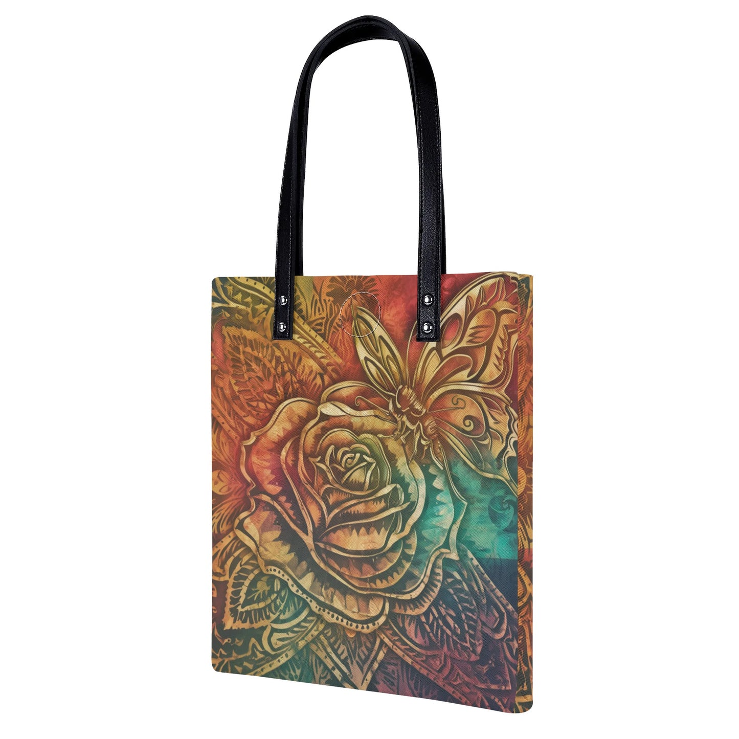 Rose Tribaln Butterfly Colorful Tote Leather Handbag