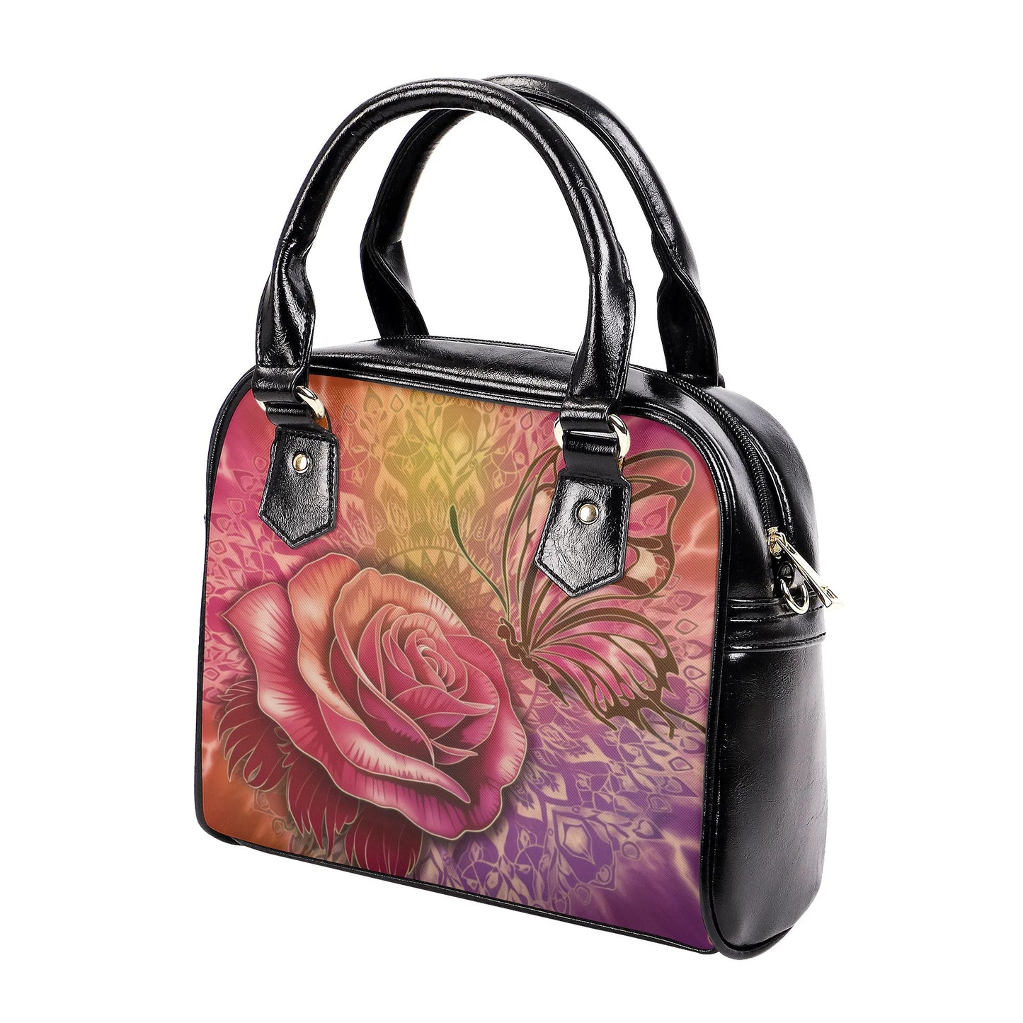 Watercolor Rose with Butterfly La Chiquita Shoulder Handbag - EvoFash 