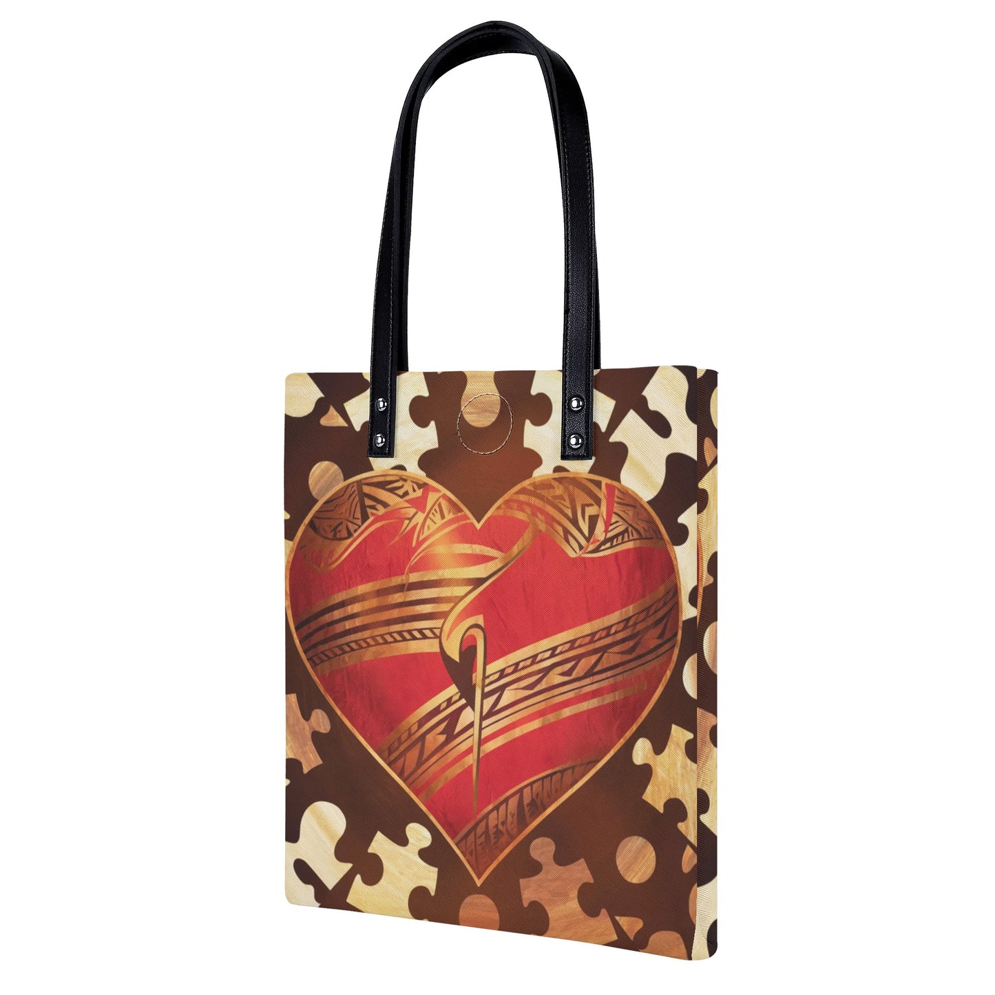 Heart with Puzzle Autism Awareness Tote Leather Handbag