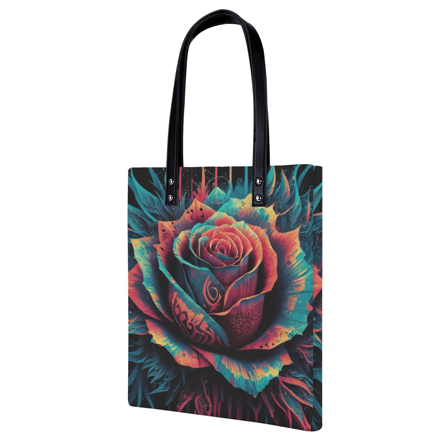Tribal Rose Patter Leather Tote Bag