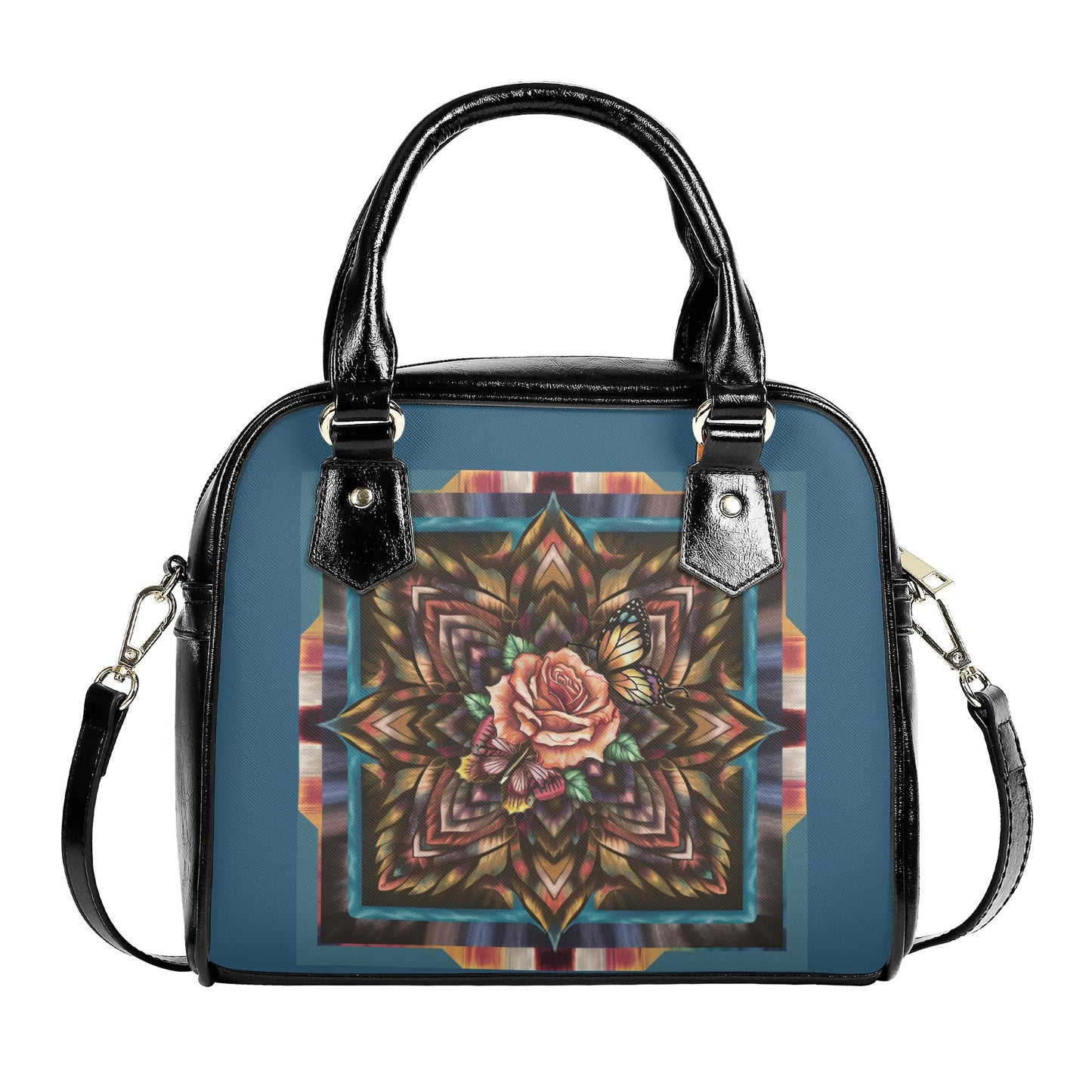 Tribal With Rose and Butterfly Pattern La Chiquita Shoulder Handbag