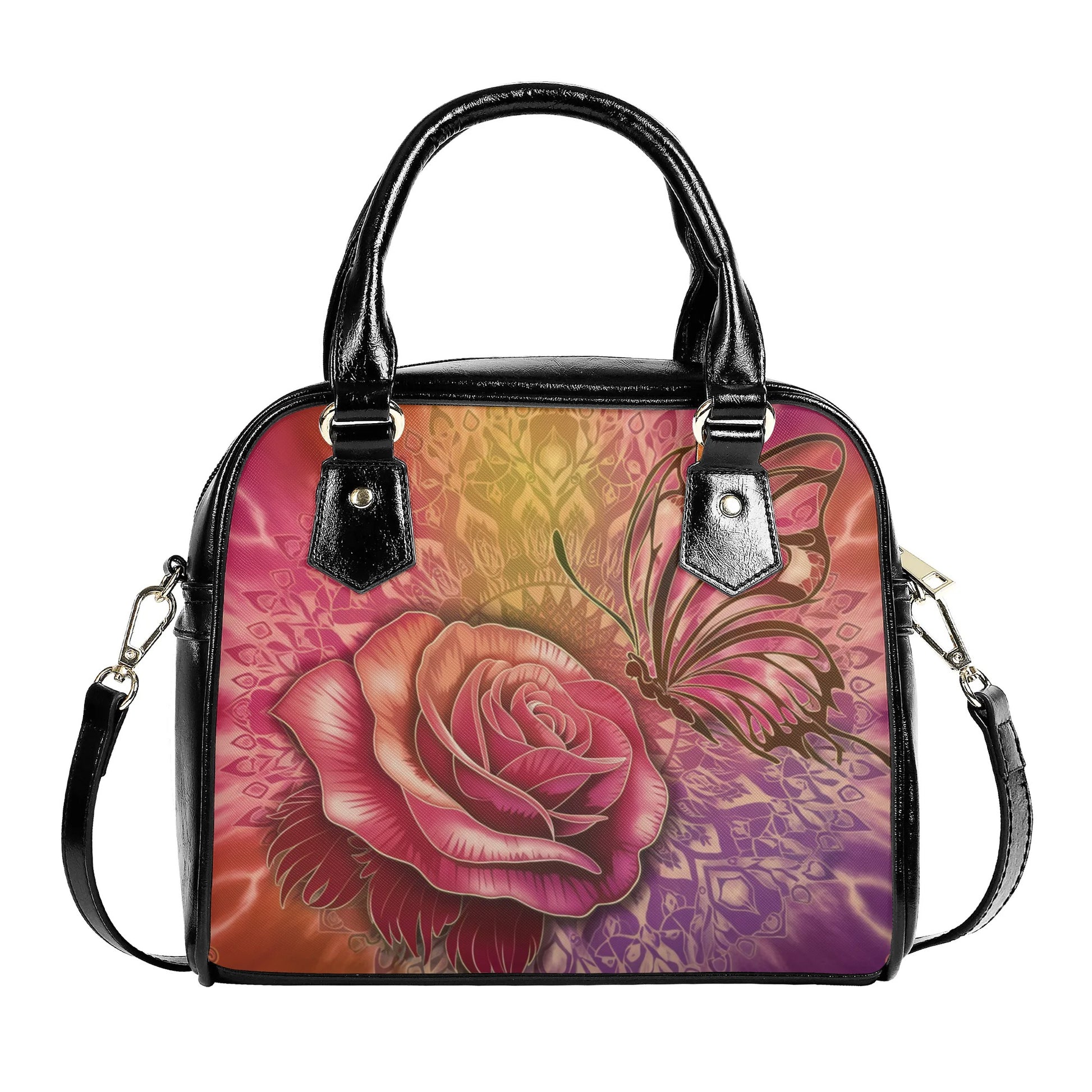 Watercolor Rose with Butterfly La Chiquita Shoulder Handbag - EvoFash 