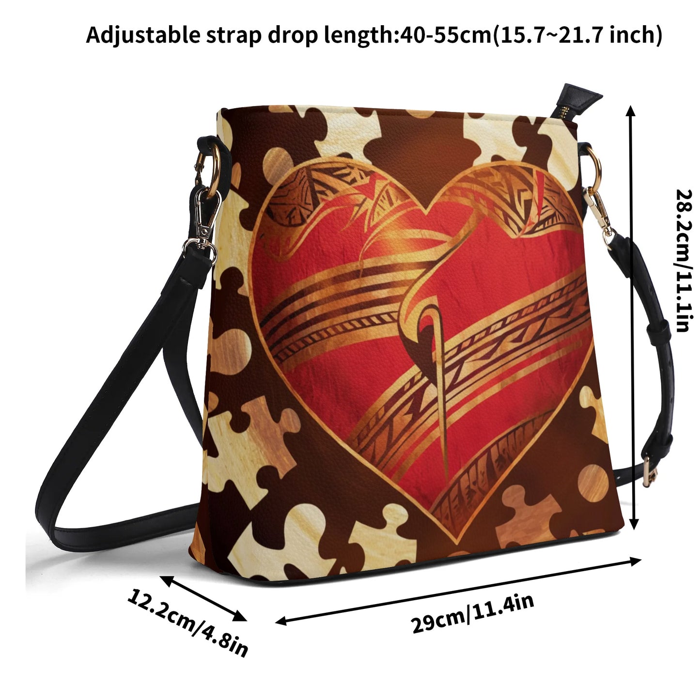 Heart with Puzzle Austism Awareness Womens PU Bucket Bag Shoulder Bag