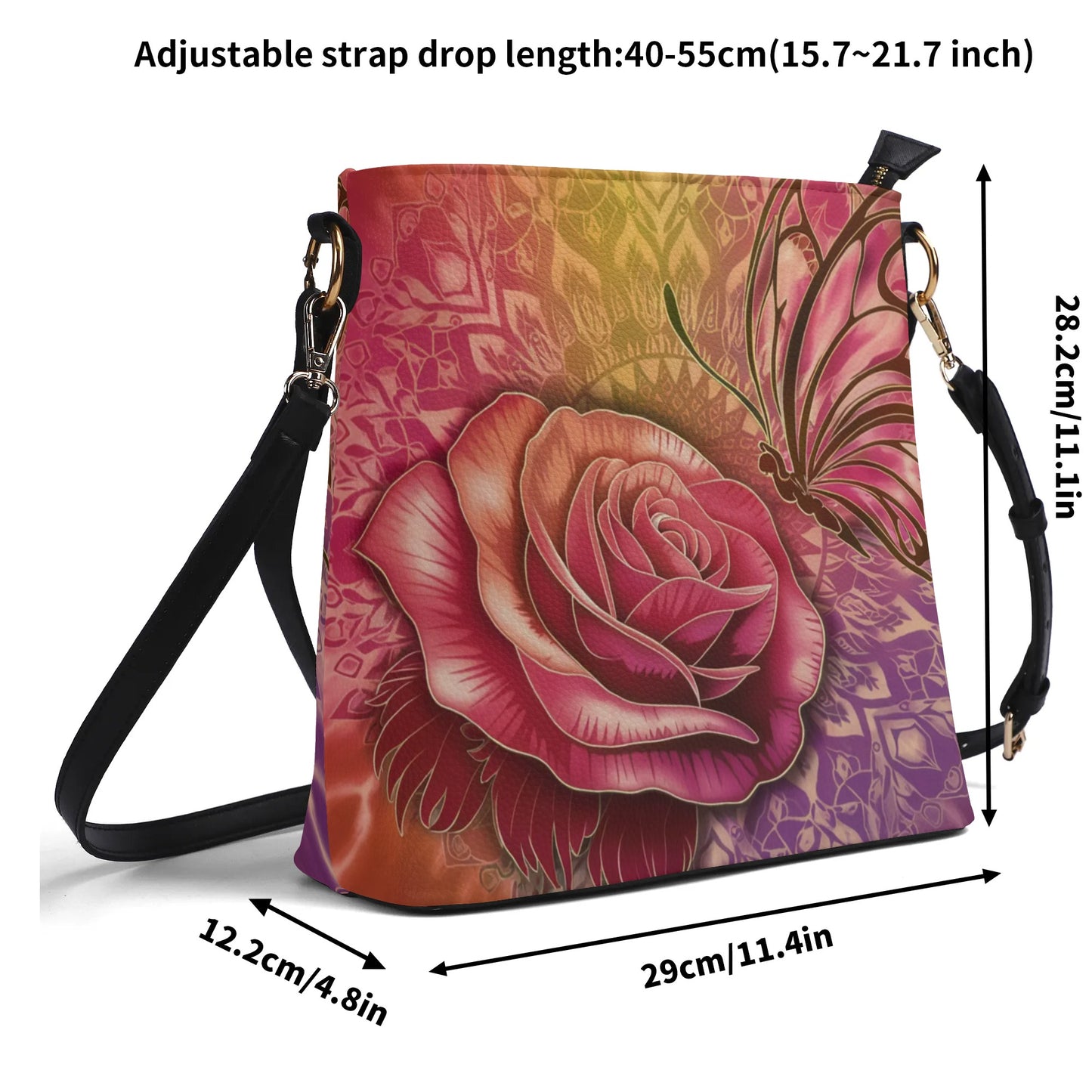 Rose Colorful Tribal Pattern Butterfly Womens PU Bucket Bag Shoulder Bag