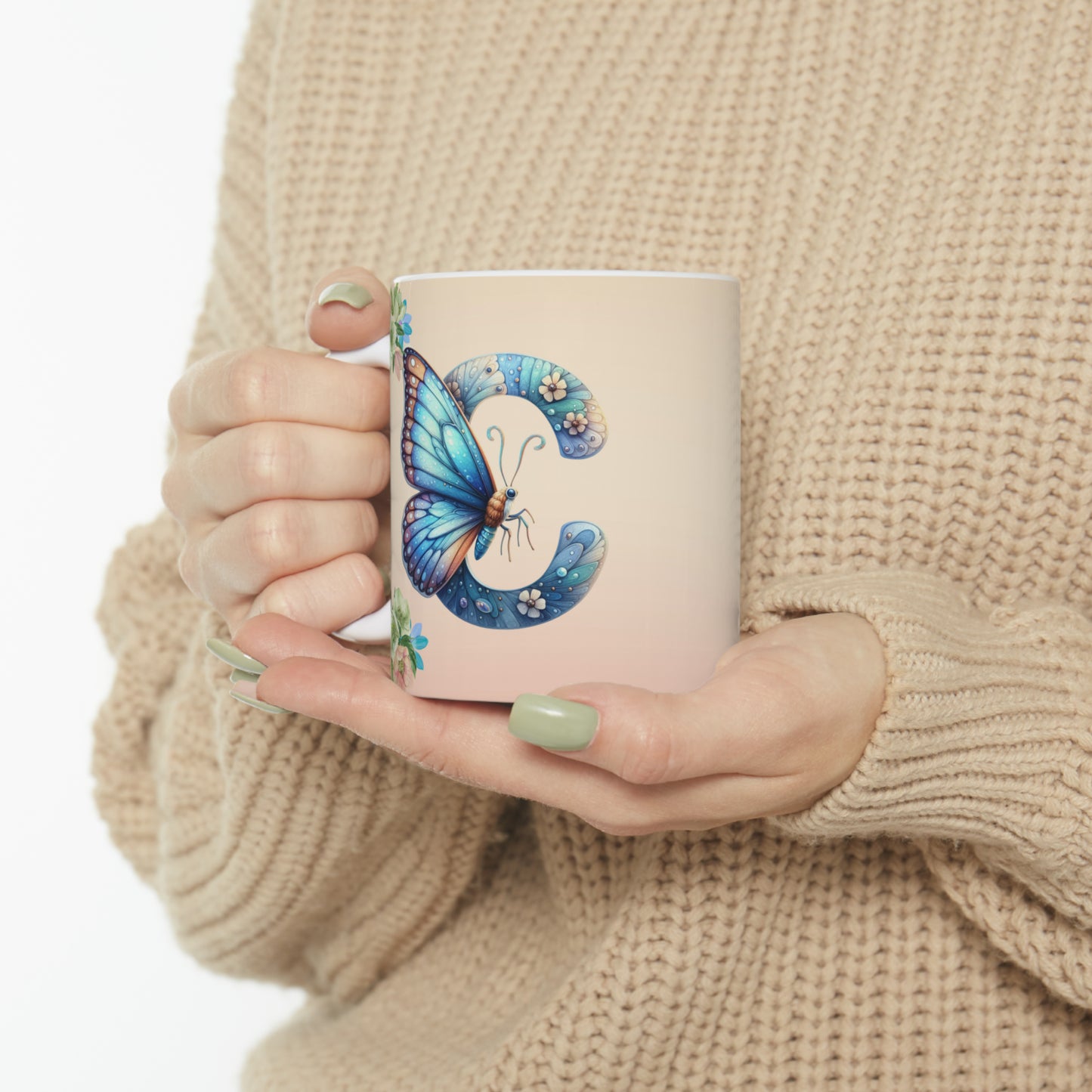 Captivating Charm: Cheerful Butterfly Letter C - Spring Mug