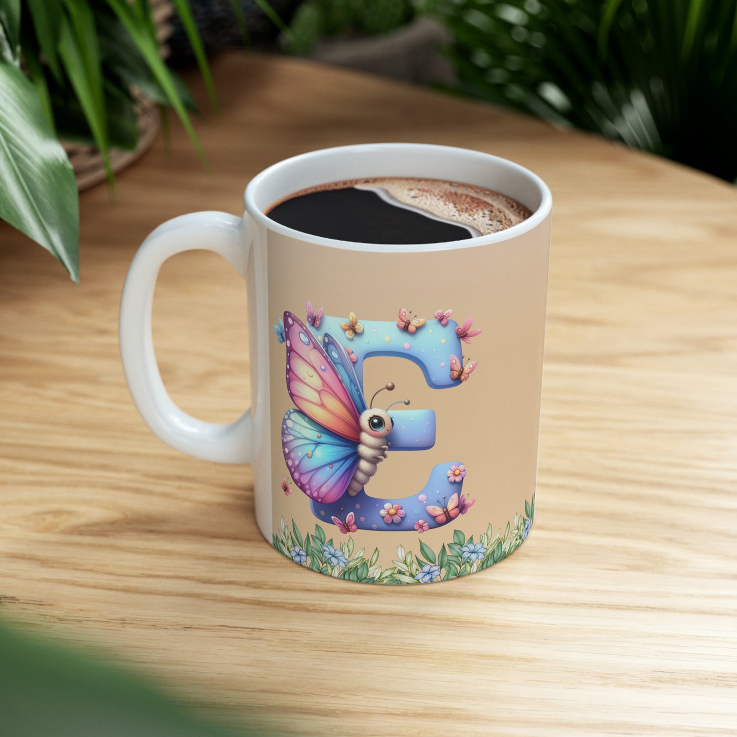 Elegantly Spring: Enchanting Butterfly Letter E - Spring Mug - EvoFash 