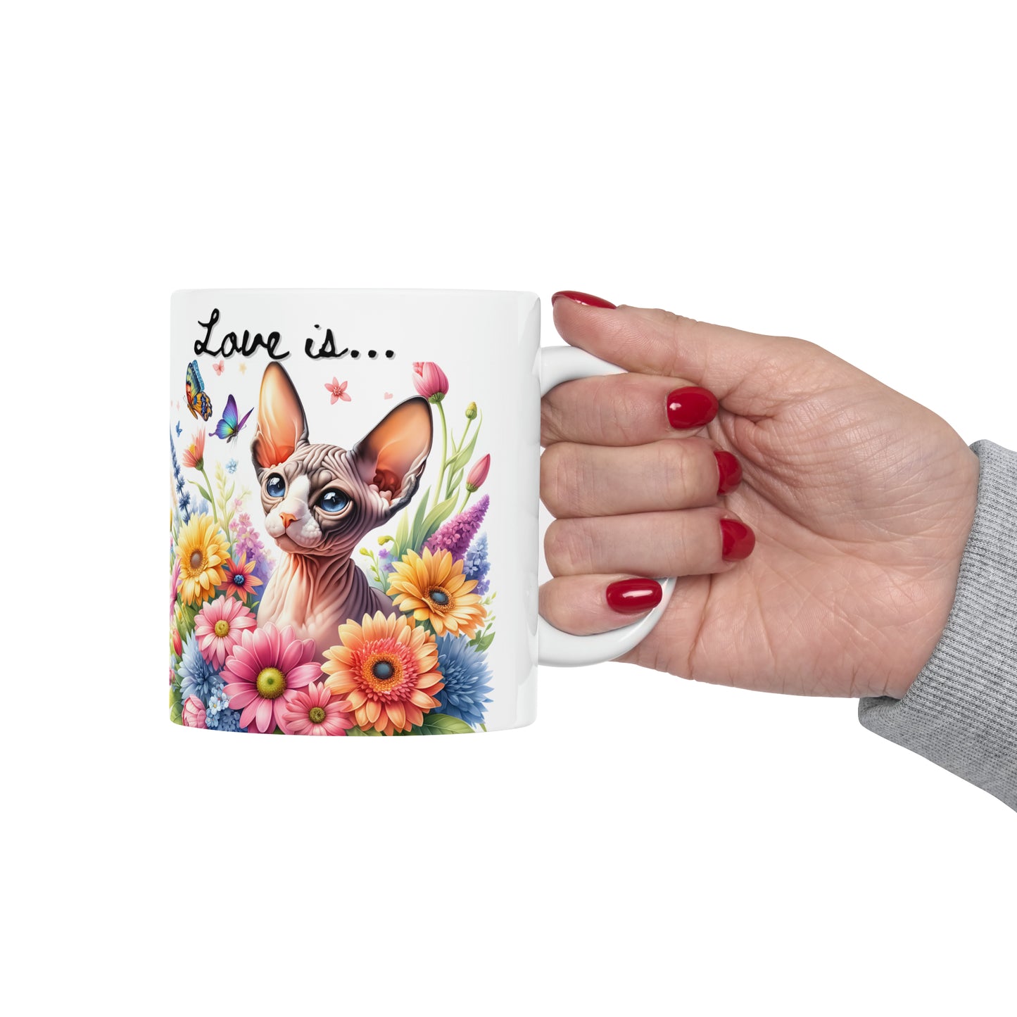 Love Is Sphynx cat Ceramic Mug - 11oz - EvoFash 