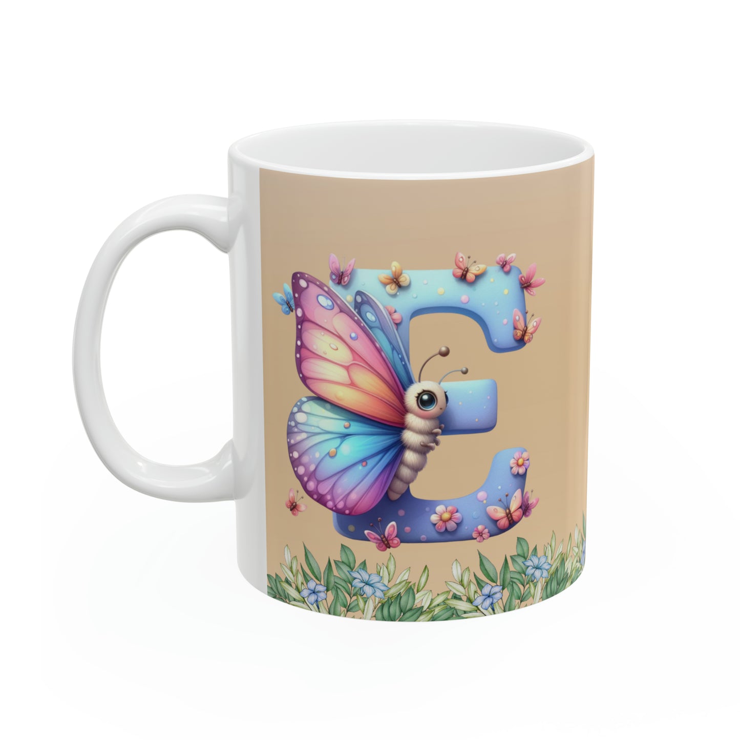 Elegantly Spring: Enchanting Butterfly Letter E - Spring Mug - EvoFash 