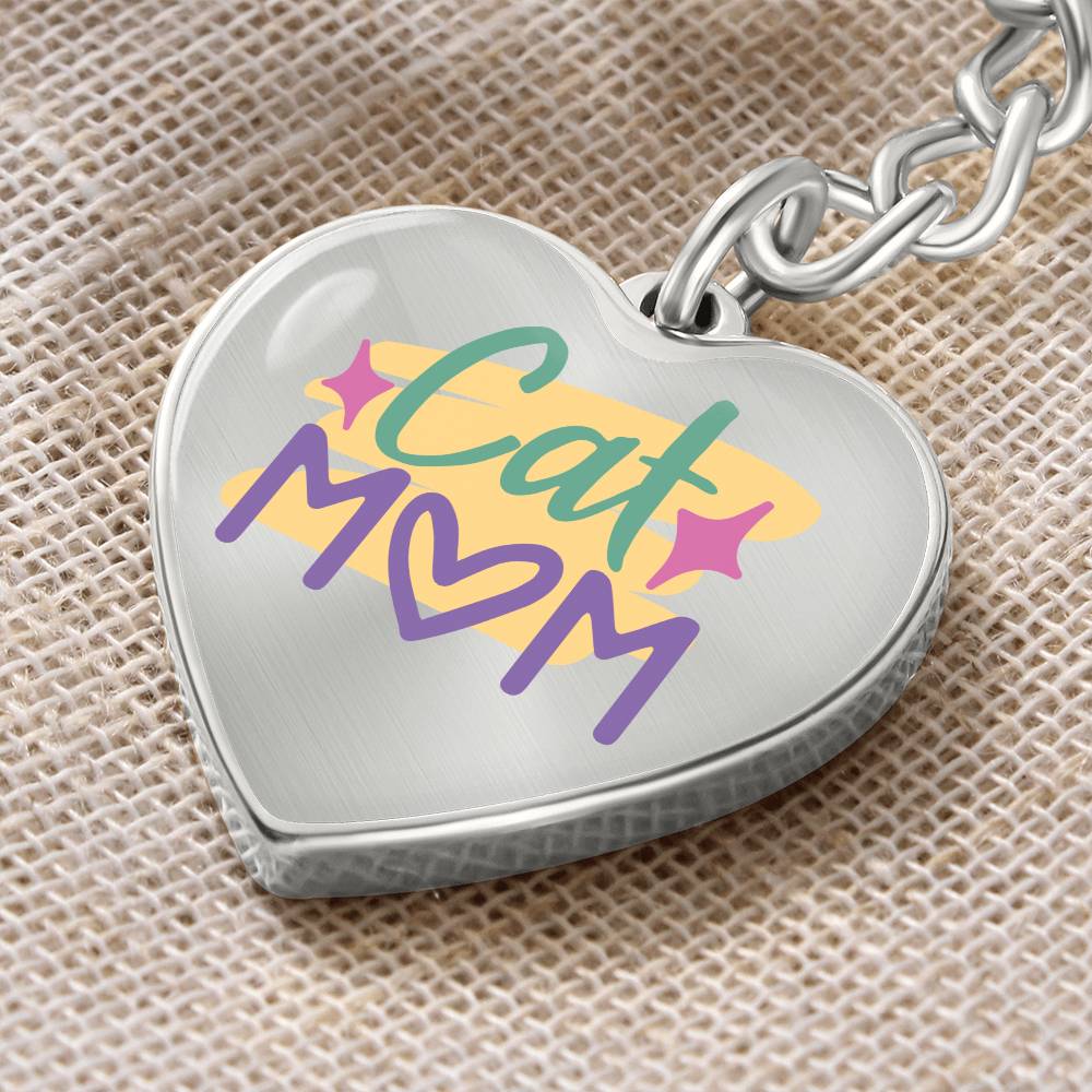 Cat Mom Graphic Heart with Curb Keychain - EvoFash 