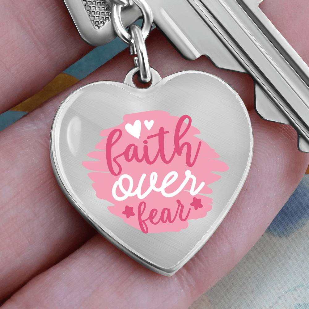 Faith Over Fear Heart with Curb Keychain - EvoFash 