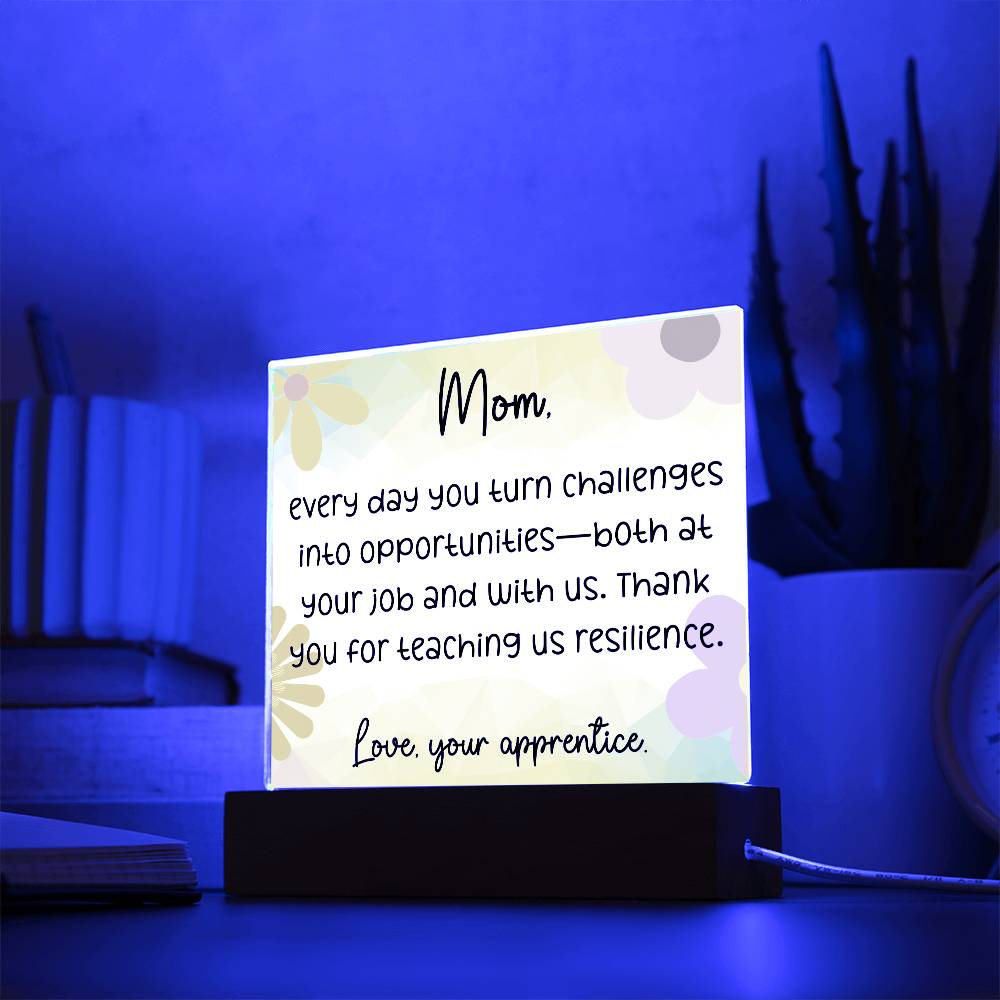 Dear Mom, Everyday You turn Challenges, Cute Message Acrylic LED Plaque - EvoFash 